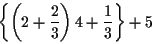 \begin{displaymath}\left\{ \left(2+ \frac{2}{3}\right) 4 +\frac{1}{3} \right\} + 5 \end{displaymath}