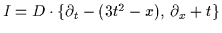 $ I=D\cdot \{\partial_t -(3 t^2-x) ,\, \partial_x+t \}$